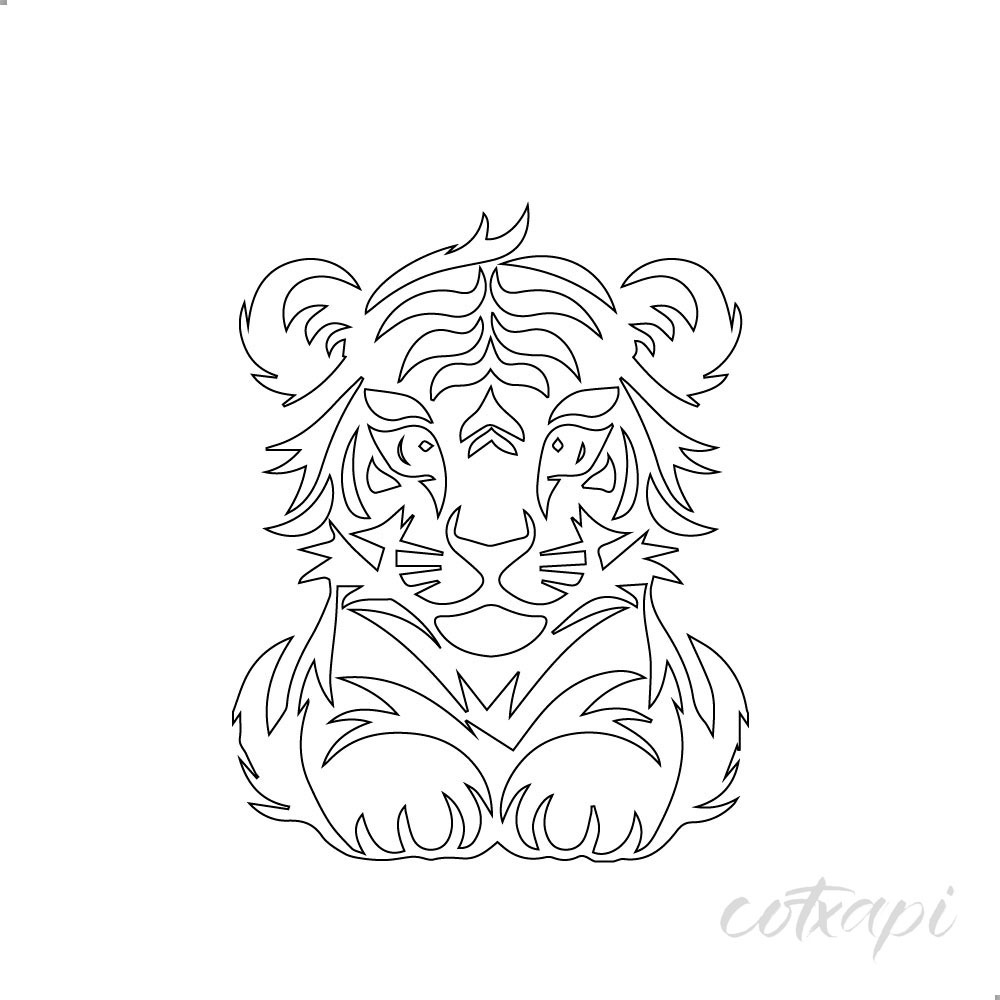 Cute Cat Shadow Icon Animal Vector Art Illustration, Black and White Outline Design