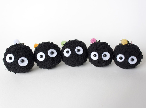 My Crochet Soot Sprites are now charms with their own little konpeito each! ヾ(*´∀｀*)ﾉPlease check th