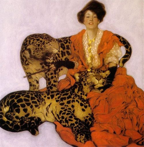 zarya-zaryanitsa:“Woman with leopards” by Sarah Stillwell Weber, 1906The ultimate Kirke vibe. 