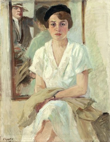 popgoesred:  Ernst Oppler Hanover 1867 – 1929 Berlin DOPPELPORTRÄT: DER MALER UND JO 1928. Oil on canvas. 64,5 x 50,3 cm (25 ⅜ x 19 ¾ in.) 