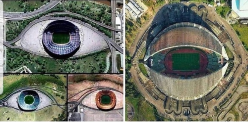 evilbuildingsblog:Football stadiums look like giant eyes when viewed from above