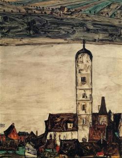 egonschiele-art:   Church In Stein On The Danube  1913   Egon Schiele   