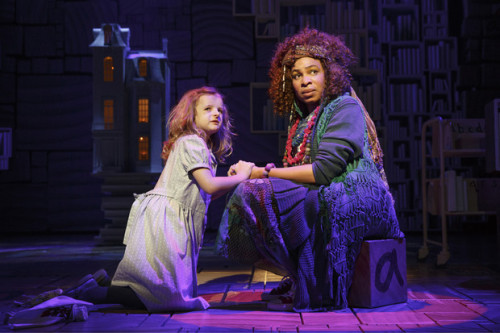 darienlibrary:thecostumedlibrarian:Mrs. Phelps the Librarian and Matilda share a story in Broadway’s