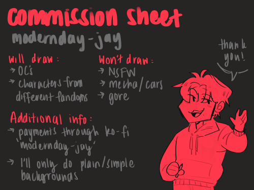 modernday-jay: COMMISSION INFOhey there! so i’ve decided to start up some commissions since i&