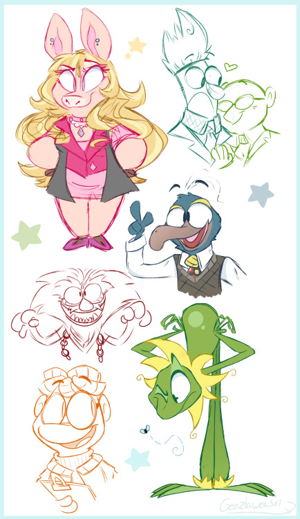 geezlaweasel:  I’ve been having a lot of fun doodling The Muppets lately ~! So here are some colored/uncolored misc sketches of Kermit, Piggy, Scooter, Beaker, Bunsen, Animal, and Gonzo. 