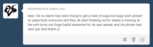haikyuutexts:  Suga lectured Daichi for sneaking in his house but they ended up smooching. 