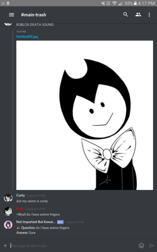 //When You Get Bored And Someone In The Trashcan Says Ditto Face Fucky, Shit Goes Down. @ask-fucking-bendy