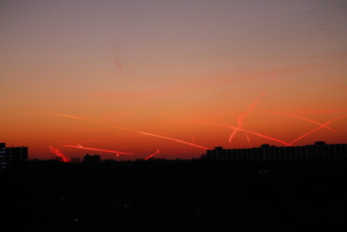 A couple of pictures of the sunset + contrails that I took a while ago.