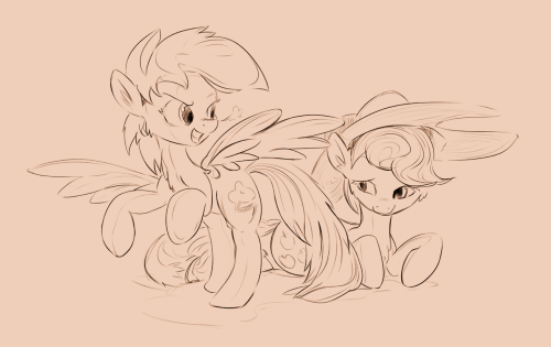bdsketchbook:  Just felt like drawing these two >_  x3 AJ looks a bit like Flutters there, hehe… cute! <3