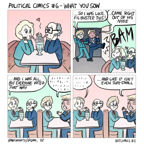 Political comics #6- What you sowWritten by Brandon SheffieldDrawn by Dami Lee