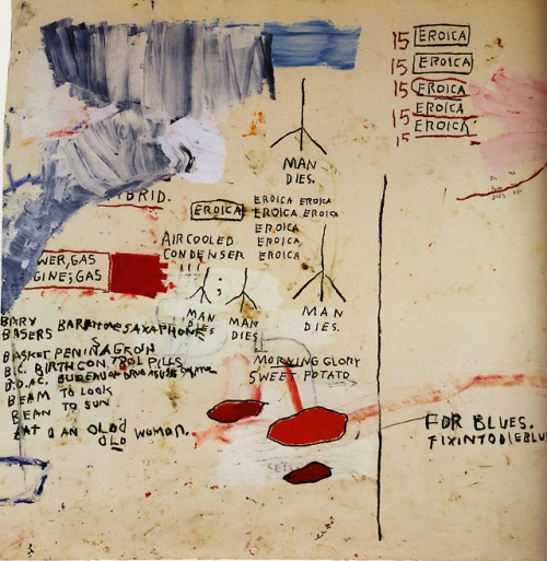 artist-basquiat:
Eroica I, 1988, Jean-Michel BasquiatSize: 225.5x230 cmMedium: acrylic, pencil, canvas 