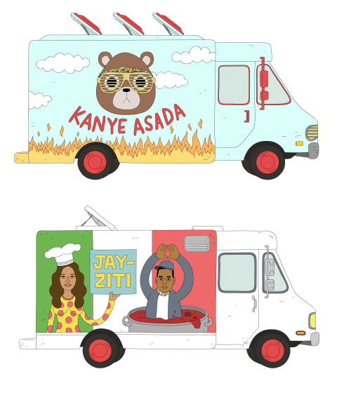 jsdoom:  lovealwayslalah:  saturnineaqua:  harleyhendrix:  nipsndnaps:  foreversean:  Here are all the food truck logos I made for the new Lucas Bros. Moving Co. episode!  I would eat at all of these places  This is wonderful  this was the best episode
