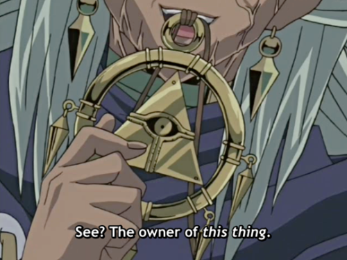 theabcsofjustice:  Well yes, he did notice that. He confronted you about it at the end of last season, remember? Also I’m guessing that Yami Malik put that thing on specifically for this duel just so he could taunt Atem some more about it.I like how