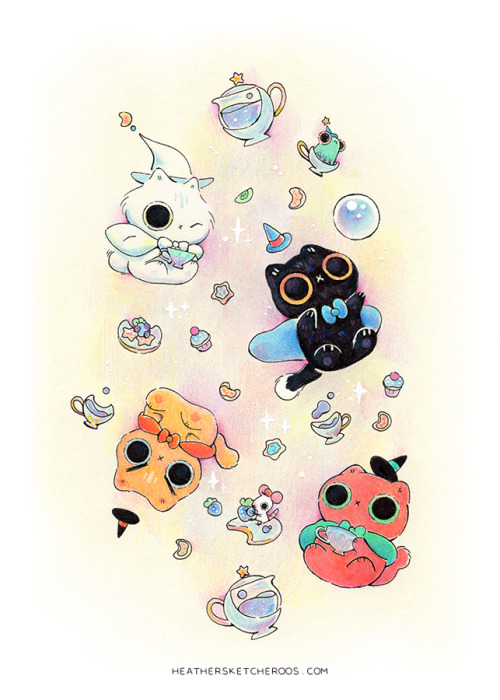 heathersketcheroos:  These meowgical kittehs were supposed to be learning how to read their tea