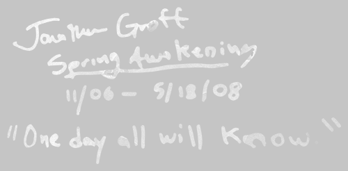 jon-groff:Jonathan Groff, John Gallagher, Jr., and Lea Michele’s autographs on their old Spring Awak
