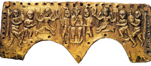 A 6th century Lombard helm portraying king Agilulf (590-616) and his entourage. Agilulf was a strong