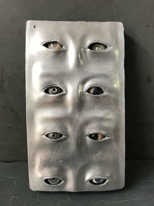 redlipstickresurrected:Aluminum Vintage Medical Prosthetic Eye Display with Prosthetic Eyes.  S