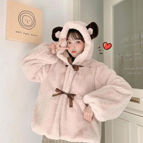 Kawaii Sweet Bear Ears Loose Plush Hooded Coat starts at $52.90 ✨☁️✨Tag a friend who would love this