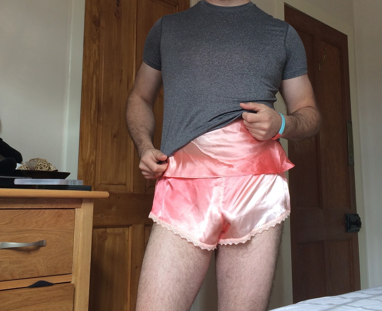 nightielover:  gaynnylons: panties4guys: A glimpse into my bedroom (blush) I guess