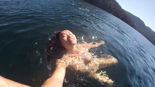 Cacia Zoo and I found Lost Lake to be unexpectedly warm, so we went for a good long swim. Mt. Hood N
