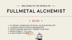 pentragons:   ↳ get to know me: favorite anime → fullmetal alchemist: brotherhood“Riza: ‘Without his Alchemy he’s just…’Jean: ‘A little brat who swears a lot.’Maes: ‘An arrogant pipsqueak.’Roy: ‘Useless. Just useless.’Al: ‘Sorry