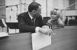 francisalbertsinatra:  Frank Sinatra and daughter Nancy record their hit single “Somethin’ Stupid,” 1967. 