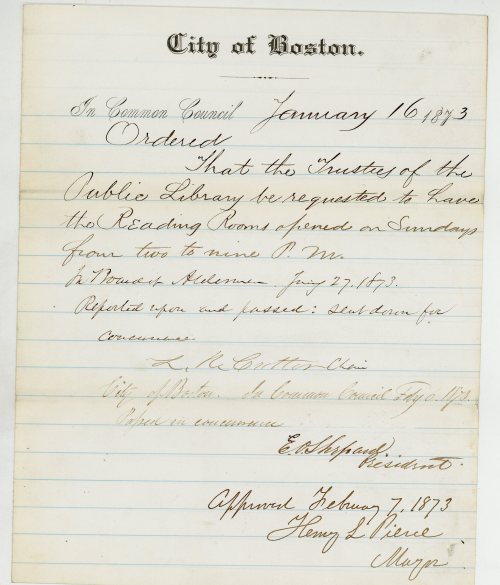 On this day in 1873, Boston’s Common Council requested that the Boston Public Library open its readi