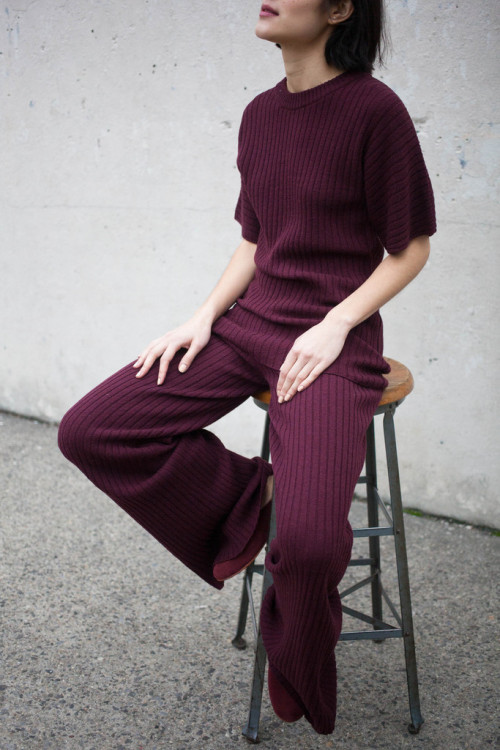 Creatures of Comfort Ribbed Knit Pant in Plum via Oroboro Store 