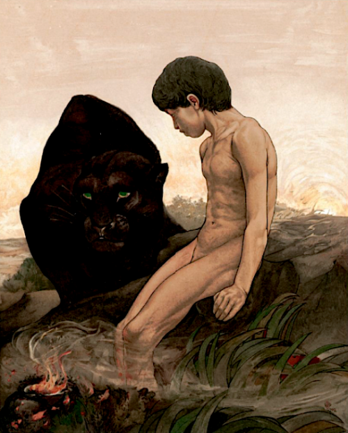 Mowgli and Bagheera Charles Maurice and Edward Julius Detmold, 1903.