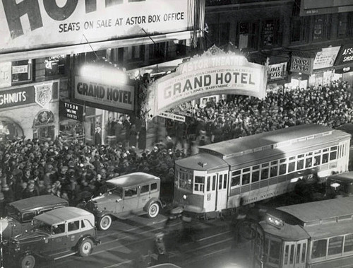 newyorkthegoldenage: The gala premiere of the film version of Grand Hotel at the Astor Theater, Apri