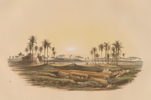 Ansicht der Ruinen von Memphis. = View of the Ruins of Memphis.Color lithograph by Wilhelm Loeillot 