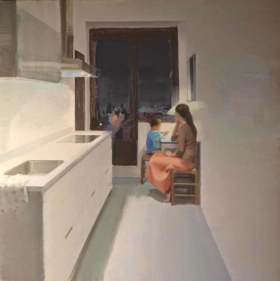 huariqueje:    Dinner    -     Alejandra Caballero   Spanish,  b. 1974- Oil