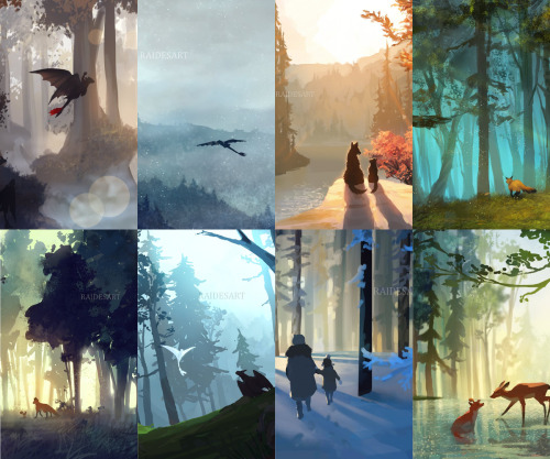 raidesart:Collection of some of my forest paintings from 2017-2019 (in order of their completion) 