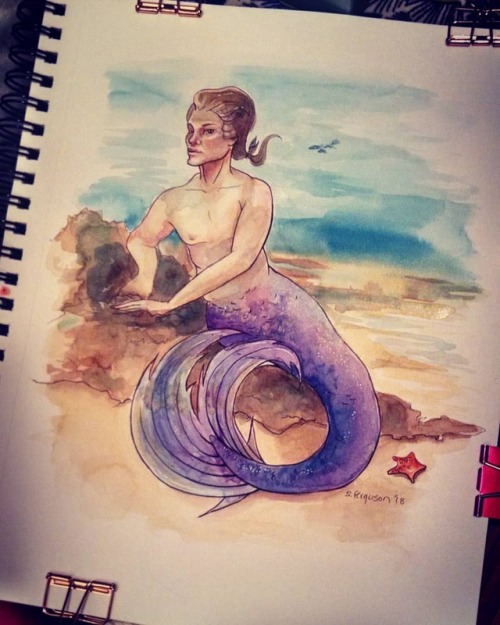 kamicokrolock:Phillip Hamilfin, now with color! #mermay #mermay2018 #watercolorpainting #fineart #tr