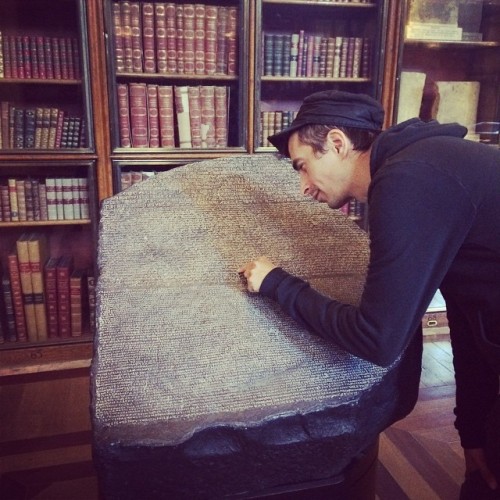 hifromchantal:  It’s @jimmyurine translating ‘FUCK’ into hieroglyphics with the Rosetta Stone. #britishmuseum #learning #themoreyouknow #knowledgeispower #rosettastone