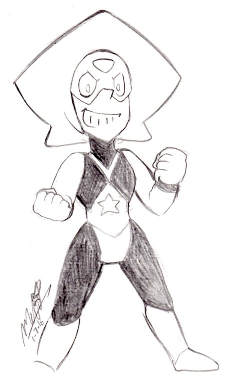 evilmel:  366 DAY CHALLENGE - DAY 7 Welp, Peridot is officially a Crystal Gem! She’s probably going to get an outfit change sooner or later and today I drew an idea I had for what it might look like. Maybe it’s a bit too “badass” or “cool”
