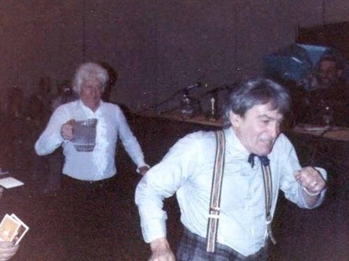 loomborn:  leda74:  gwylock1:  potter-who-lock:  Patrick Troughton running away from Jon Pertwee during a water fight on set I am so done  I’m pretty sure this is from a convention  Yep. This is from TARDIS 21, which took place in Chicago from 23-25