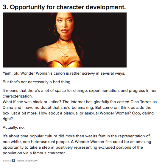 fandomsandmisandry:  gailsimone:  shakeytime:  6 Reasons We Need A Wonder Woman Movie       