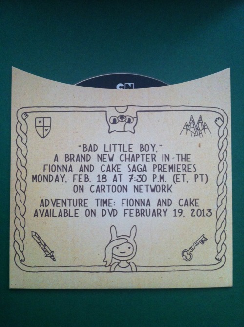 albotas:  Sneak Peak Of The New Fiona and Cake Episode Adventure Time!!! We received a mysterious package here at Albotas Headquarters yesterday and, waddaya’ know!? It was a freaking awesome press kit containing the upcoming Adventure Time: Fiona