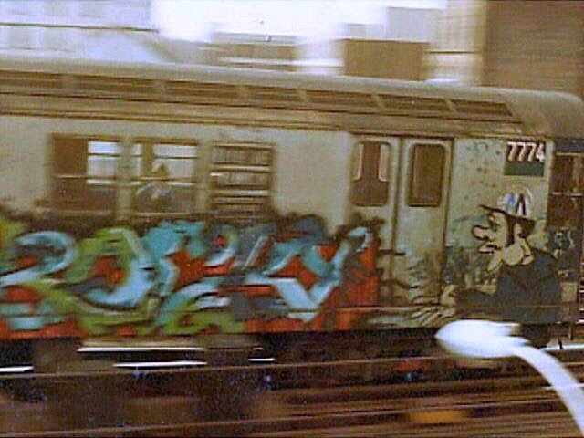 nyc-subway-graffiti:  ROCKY (KASE 2). A car with SEEN TC5 as MUGSY. Photo props unknown