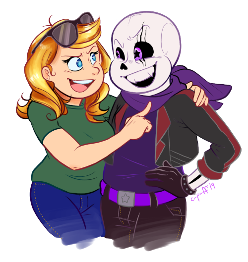 A commission for @fantasticaldreamer of her with Swapfell Sans, exchanging some good-natured ribbing