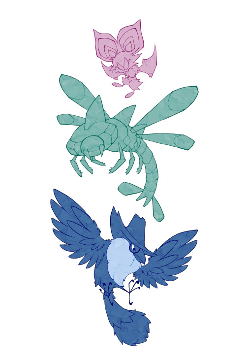 Some recent Poke-doodles, featuring some of my favorite Pokemon! Noibat, Yanmega and Honchkrow! The 