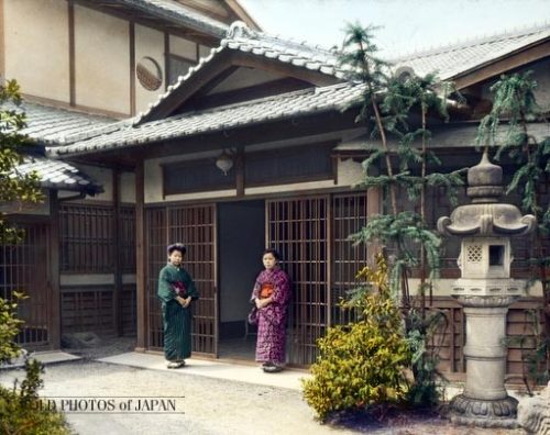 1920s Japan in handcoloured photographs.Top: A view of Numa River and Mount Fuji as seen from Tagono