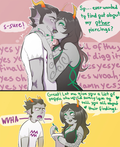 punpunichu:Yeees, yes to all of ‘em *o*1. Okay, so, I thought it would be cute if Eridan asked Kanay