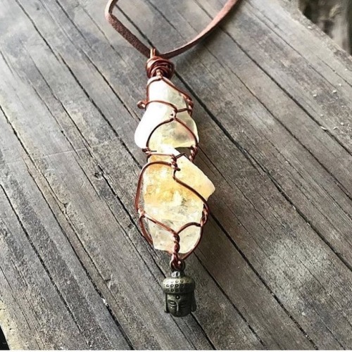 The perfect mix of raw and polished citrine wrapped in copper with a Buddha head charm . . . #Hippie