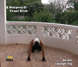 iamftns:  30 minutes Mix Martial Arts inspired workout!  You will burn fat and tone your body with Burn#9! Do exercises (1+2+3+4+5+6+7+8) 3X  Then Stretch with (9+10) Safety Tips:  - Keep the abs contracted all the time - Land softly on the jumps -