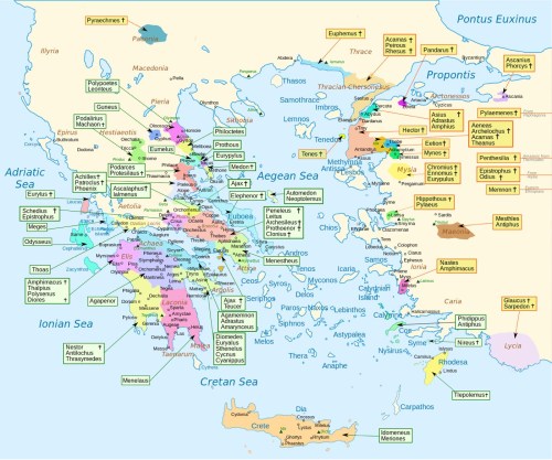 mapsontheweb:Map showing the homeland of every character in Homer’s Iliad.