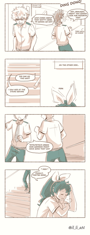 il-li-an:  Part Two is up~   ヽ(*´∀｀*)ノFinally! Skirt!Izuku!!! I hope you guys like what you see! While you wait for part three, take a guess at who’s going to find Izuku first!  Bare with me, I am reformatting these comics at the speed of