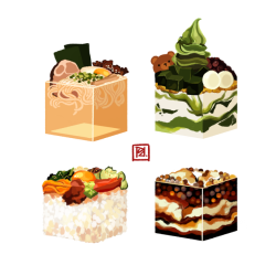 mhaikkun:  food cubes: ramen, matcha parfait,