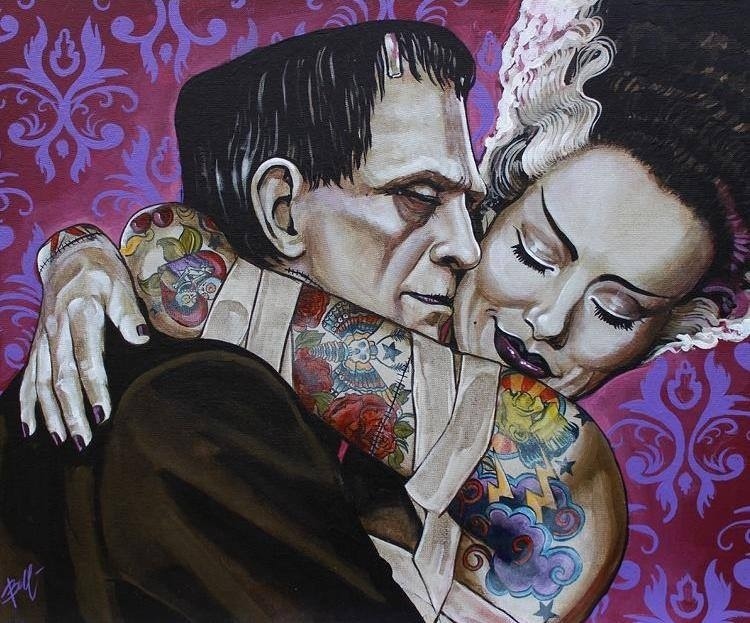 welcome2creepshow:  The Bride and Frankenstein Artwork by Artist Mike Bell